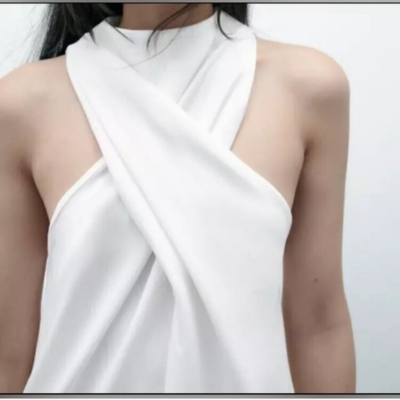 New Zara Knotted Front Detail Sleeveless White Midi Dress NWT Small - Picture 4 of 16